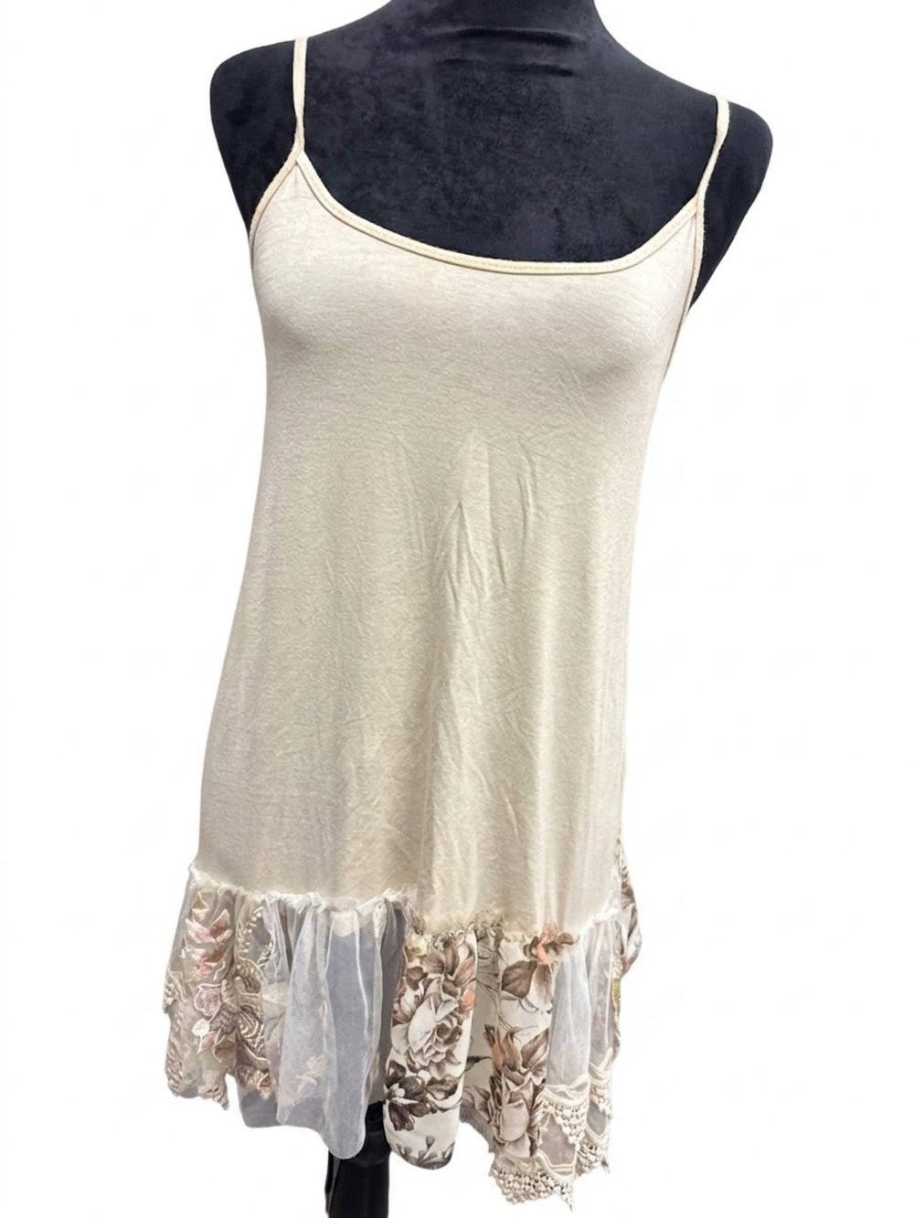 Women's Cream Lace-Hem Slip Tank Dress